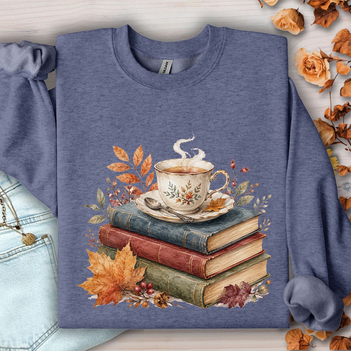 Autumn Cozy Books & Teacup Sweatshirt