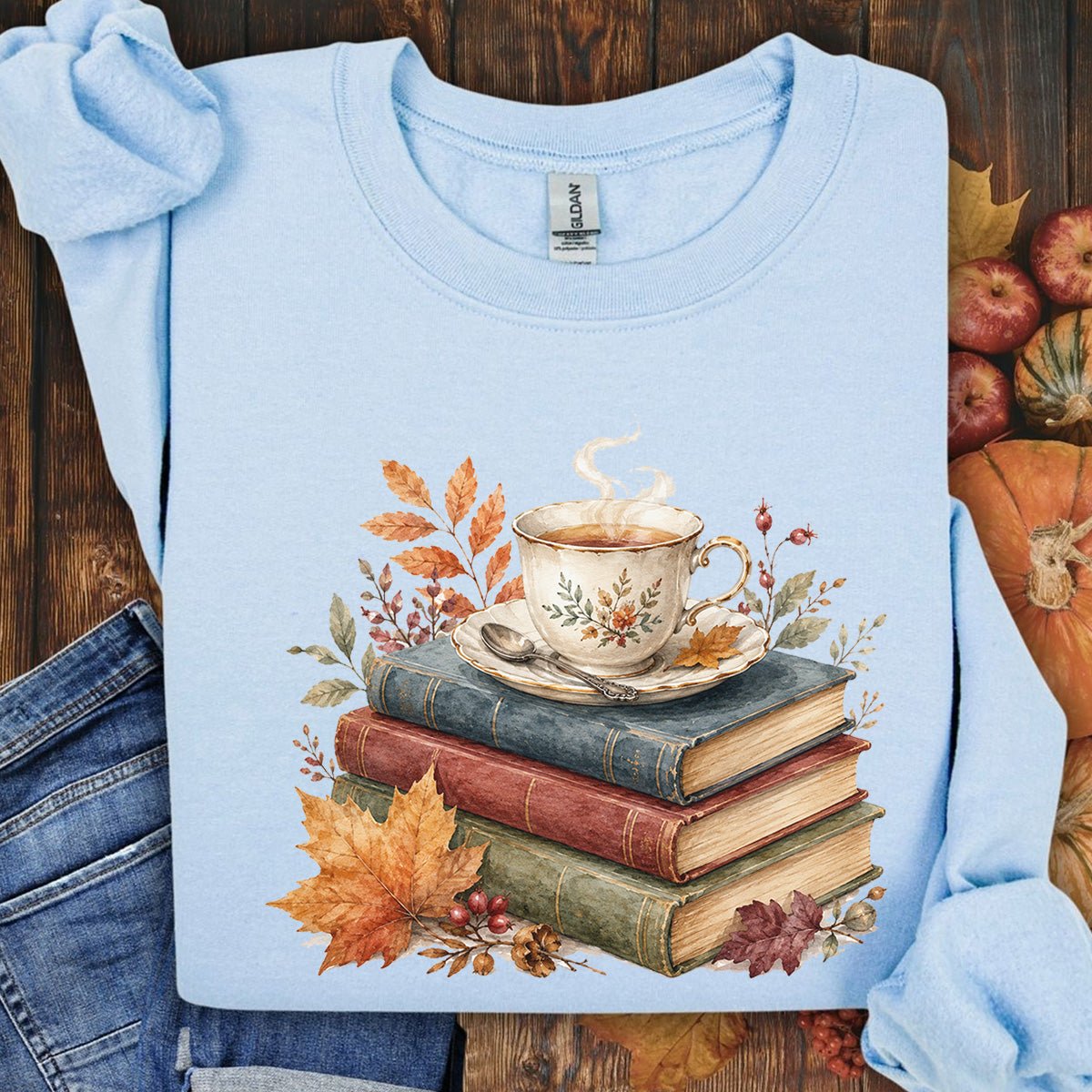 Autumn Cozy Books & Teacup Sweatshirt
