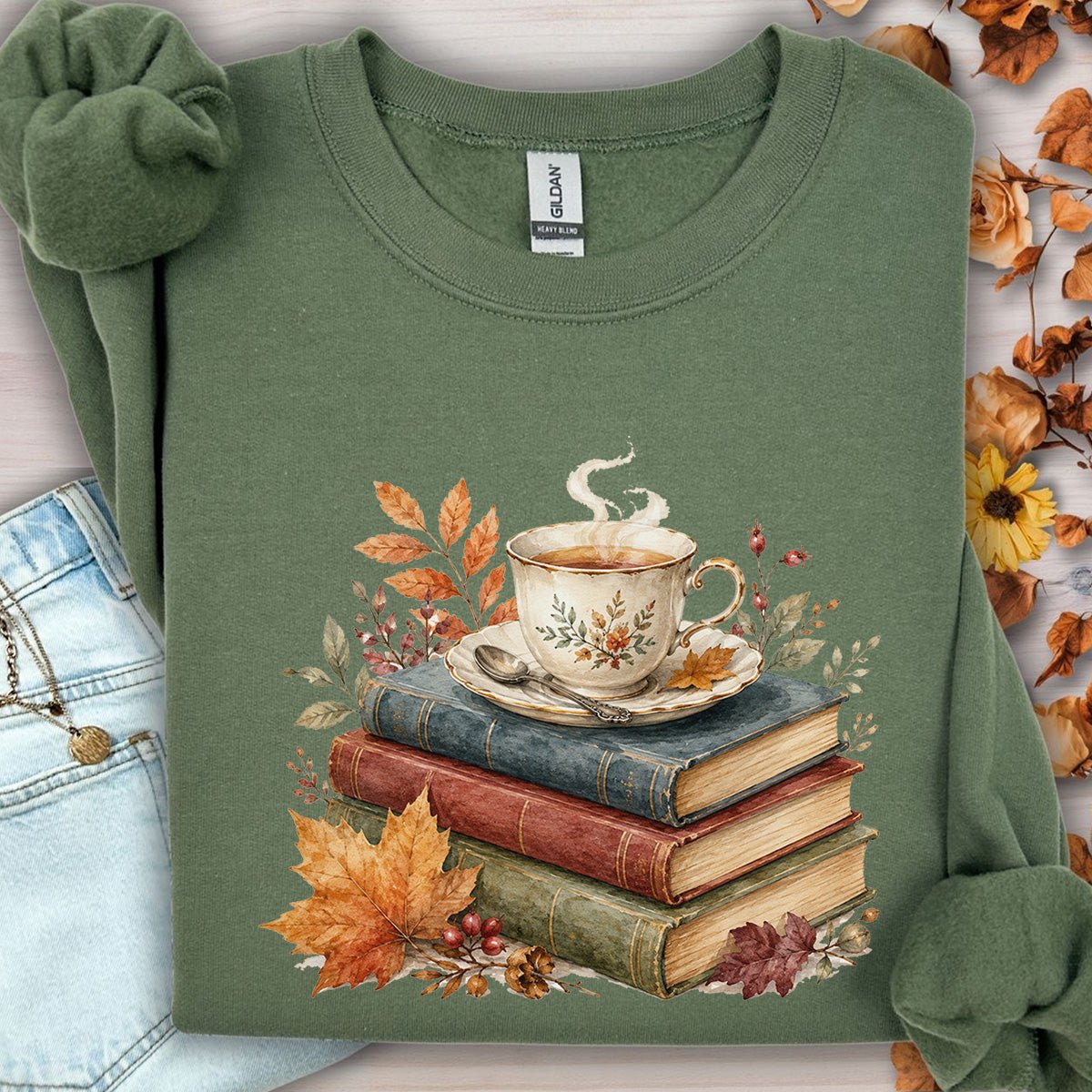 Autumn Cozy Books & Teacup Sweatshirt
