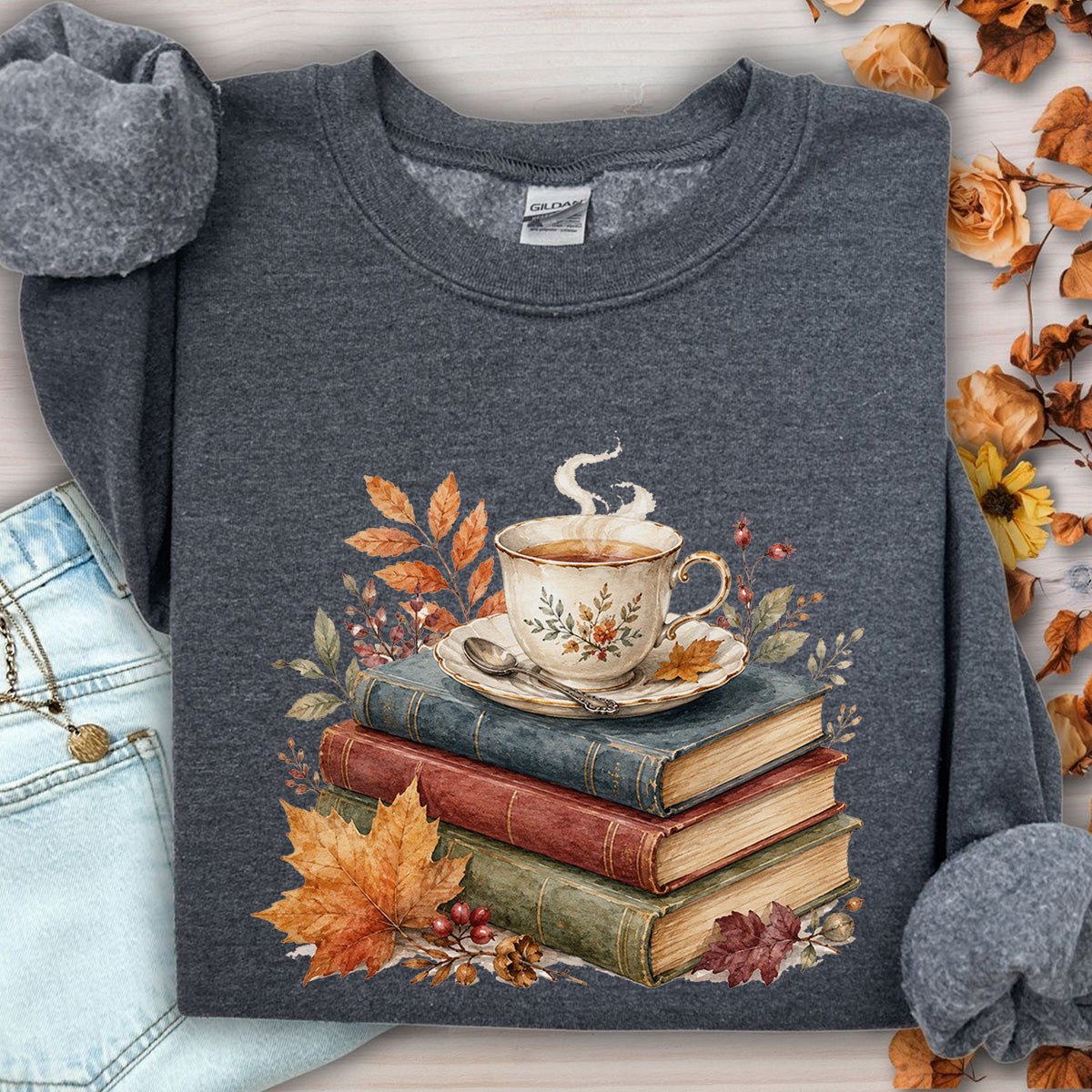 Autumn Cozy Books & Teacup Sweatshirt