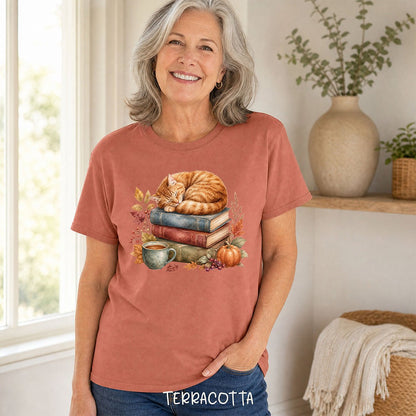 Autumn Tabby Cat & Books T-Shirt