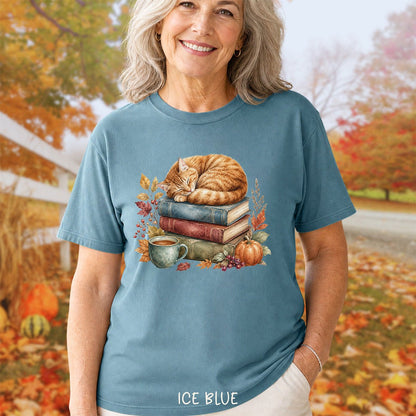 Autumn Tabby Cat & Books T-Shirt