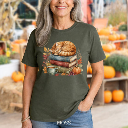 Autumn Tabby Cat & Books T-Shirt