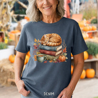 Autumn Tabby Cat & Books T-Shirt