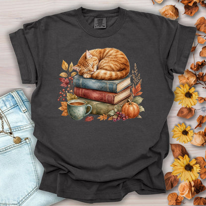 Autumn Tabby Cat & Books T-Shirt