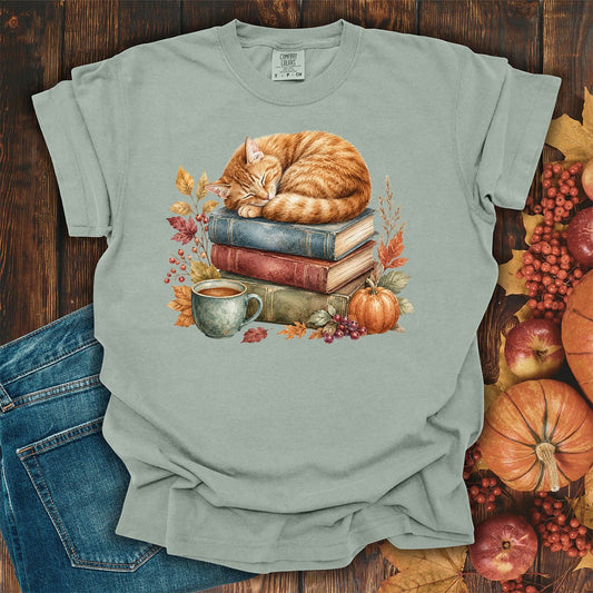 Autumn Tabby Cat & Books T-Shirt