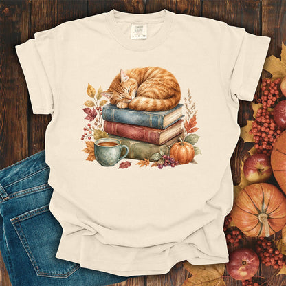 Autumn Tabby Cat & Books T-Shirt