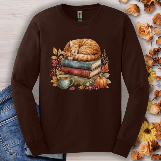 Autumn Tabby Cat & Books Long Sleeve Tee
