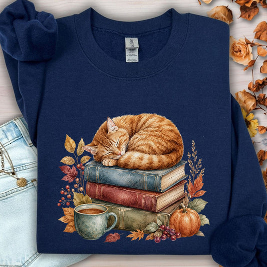 Autumn Tabby Cat & Books Sweatshirt