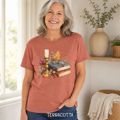 Vintage Autumn Books & Candle T-Shirt