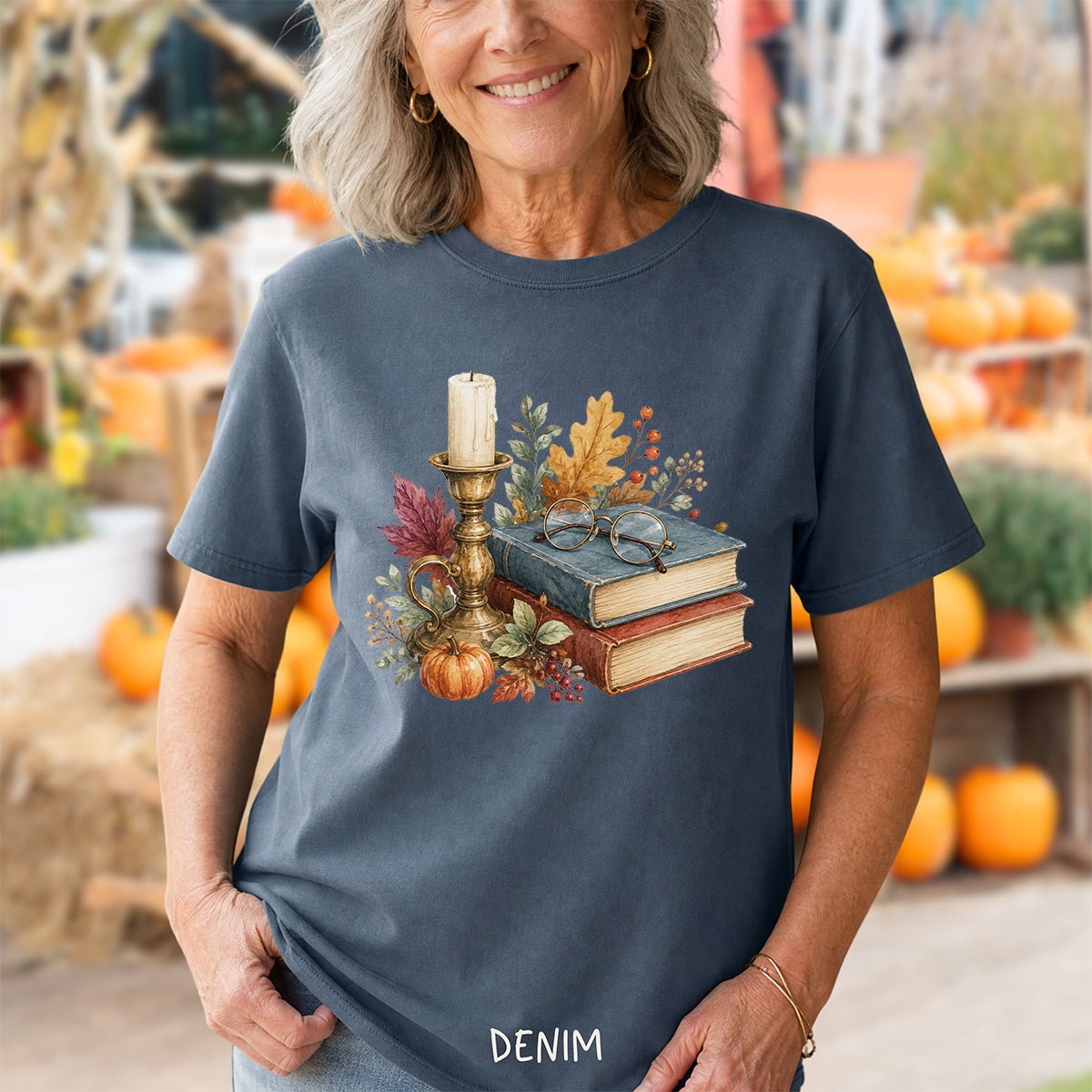 Vintage Autumn Books & Candle T-Shirt