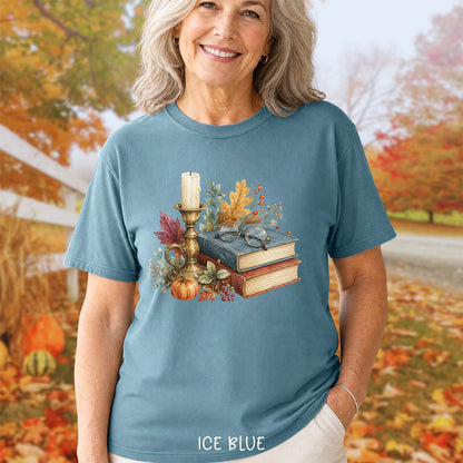 Vintage Autumn Books & Candle T-Shirt