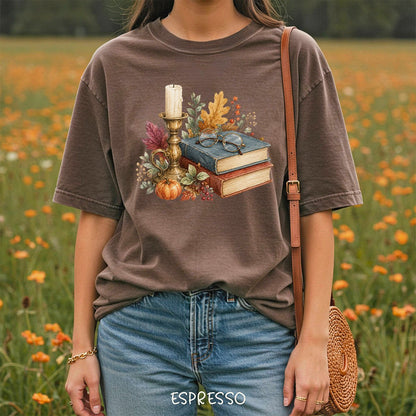Vintage Autumn Books & Candle T-Shirt
