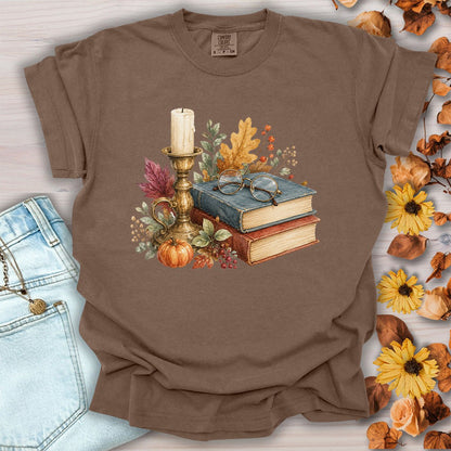 Vintage Autumn Books & Candle T-Shirt