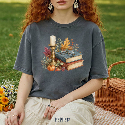 Vintage Autumn Books & Candle T-Shirt