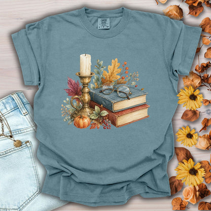 Vintage Autumn Books & Candle T-Shirt