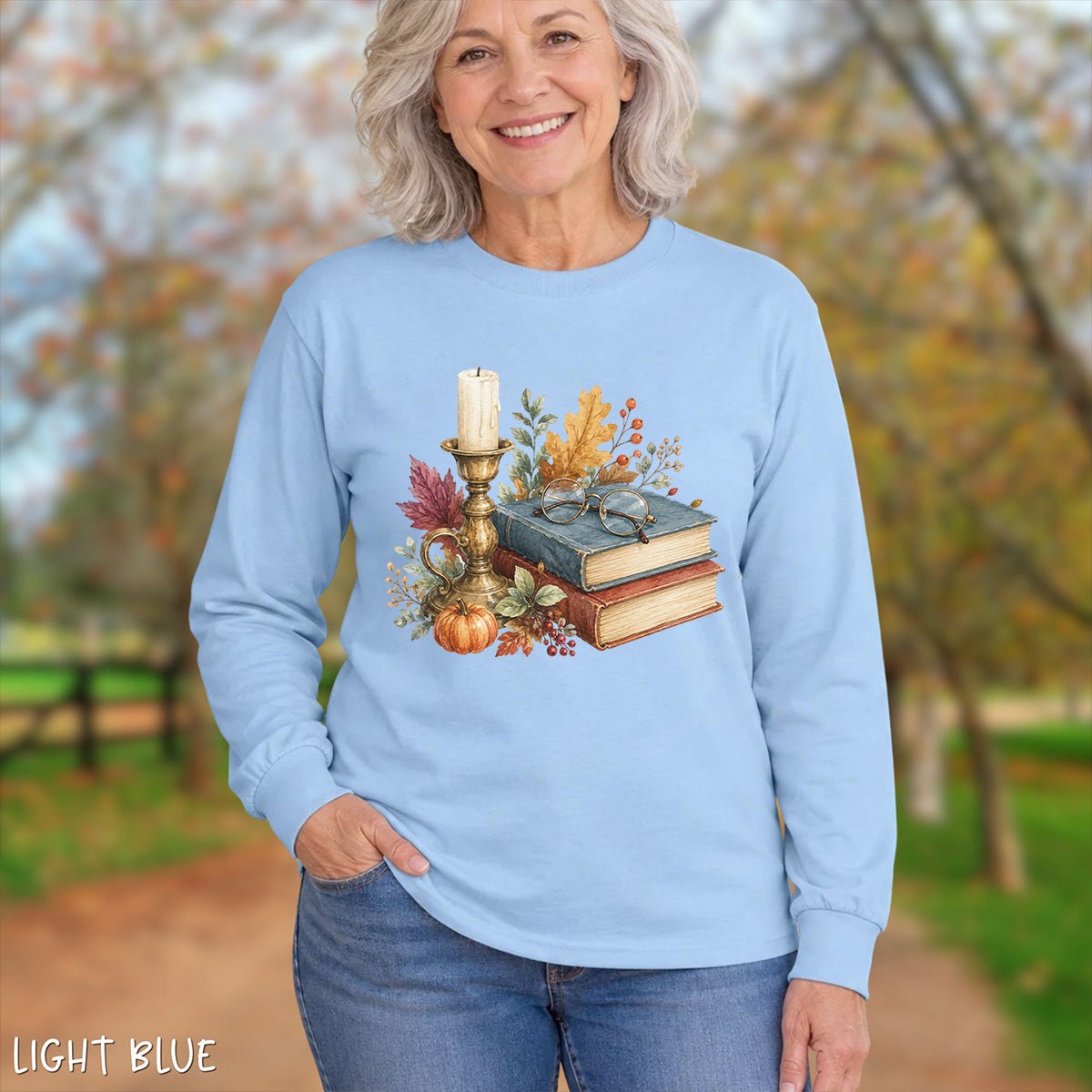 Vintage Autumn Books & Candle Long Sleeve Tee
