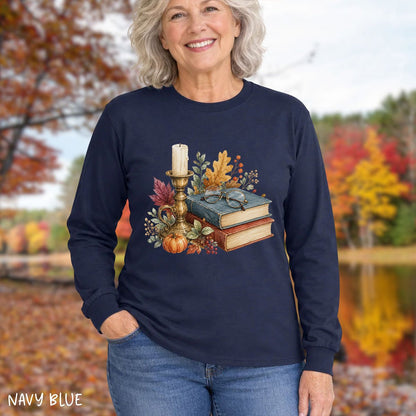 Vintage Autumn Books & Candle Long Sleeve Tee