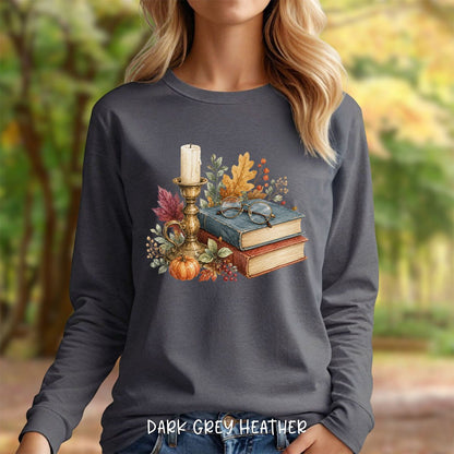 Vintage Autumn Books & Candle Long Sleeve Tee