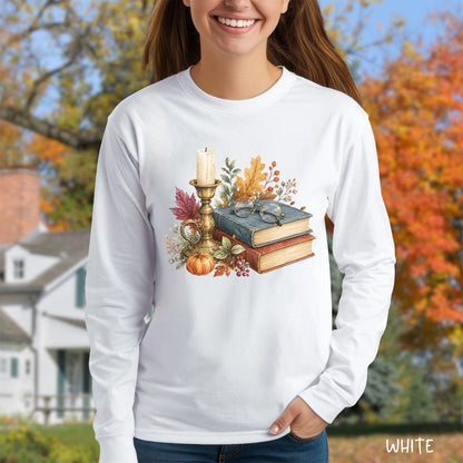 Vintage Autumn Books & Candle Long Sleeve Tee