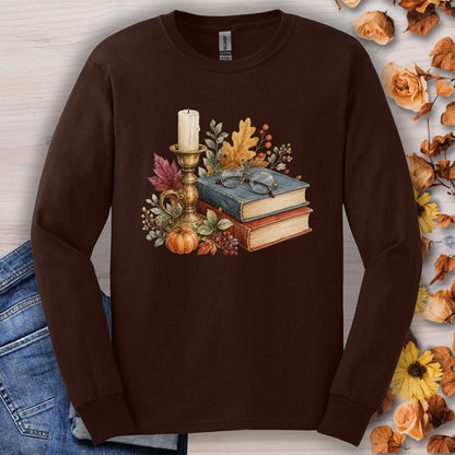 Vintage Autumn Books & Candle Long Sleeve Tee