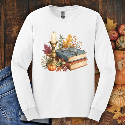 Vintage Autumn Books & Candle Long Sleeve Tee
