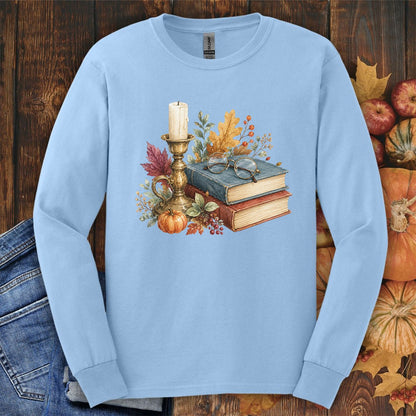 Vintage Autumn Books & Candle Long Sleeve Tee