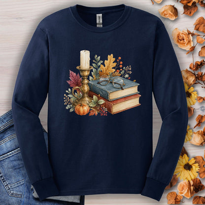 Vintage Autumn Books & Candle Long Sleeve Tee