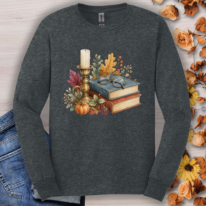 Vintage Autumn Books & Candle Long Sleeve Tee