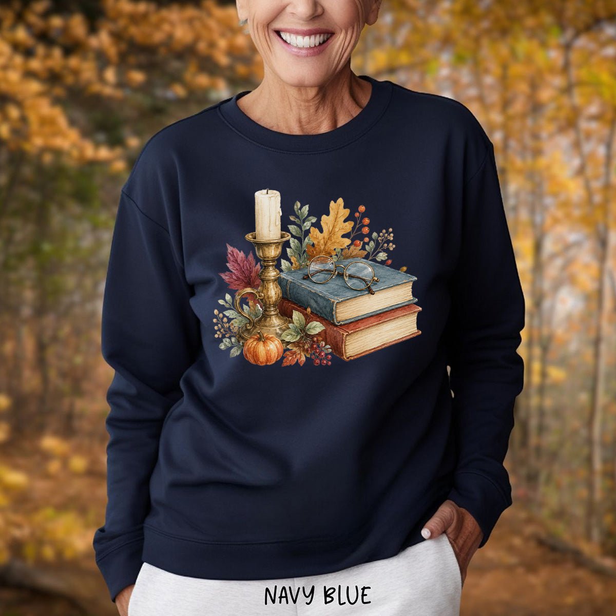 Vintage Autumn Books & Candle Sweatshirt