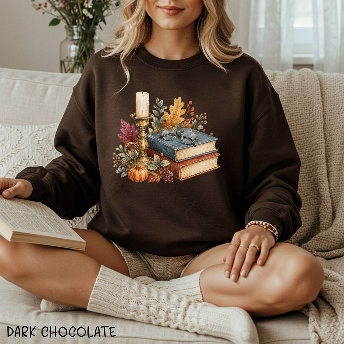 Vintage Autumn Books & Candle Sweatshirt