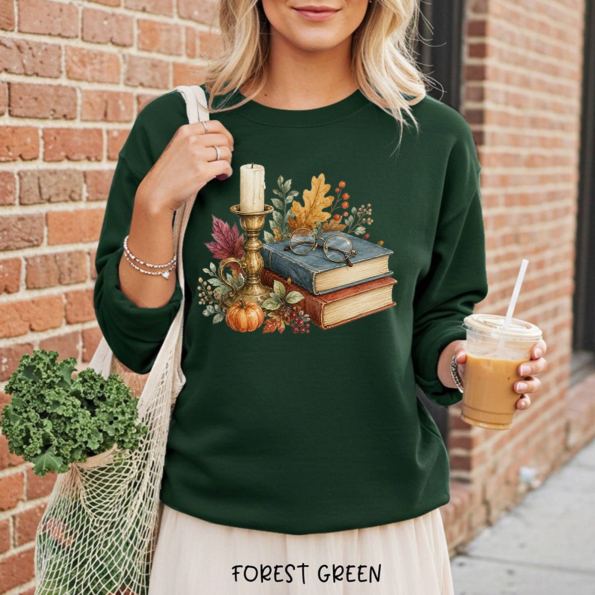 Vintage Autumn Books & Candle Sweatshirt