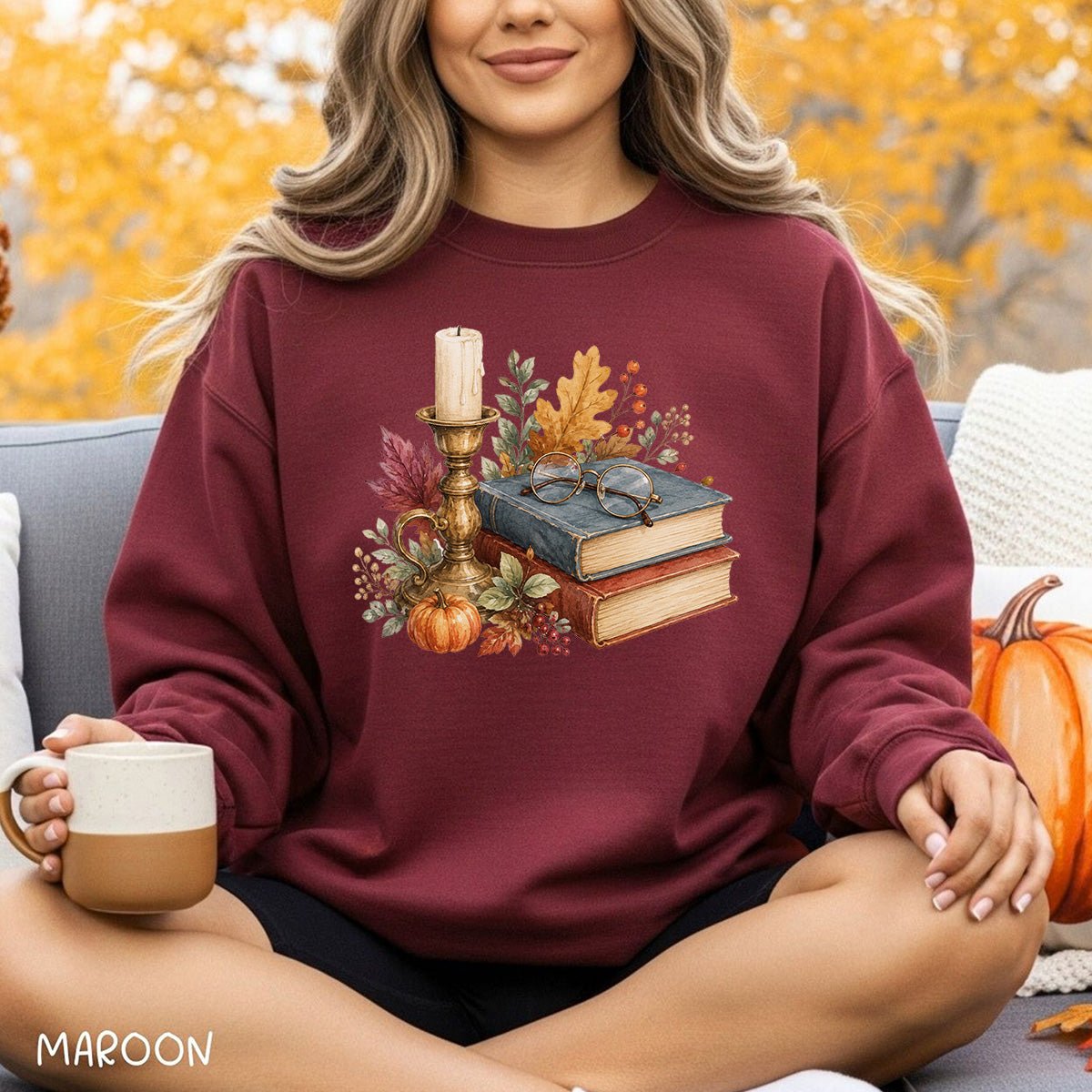 Vintage Autumn Books & Candle Sweatshirt