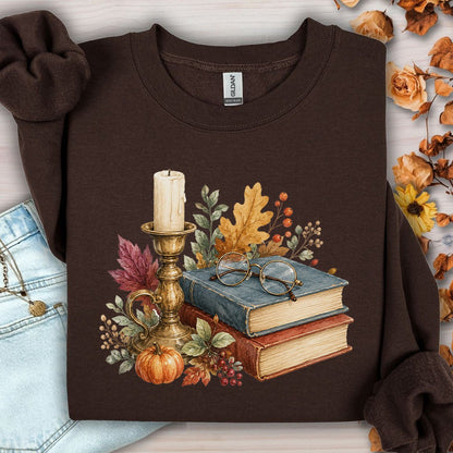 Vintage Autumn Books & Candle Sweatshirt