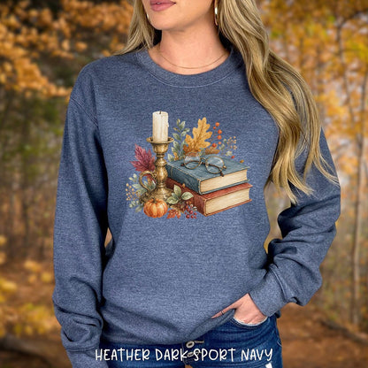 Vintage Autumn Books & Candle Sweatshirt