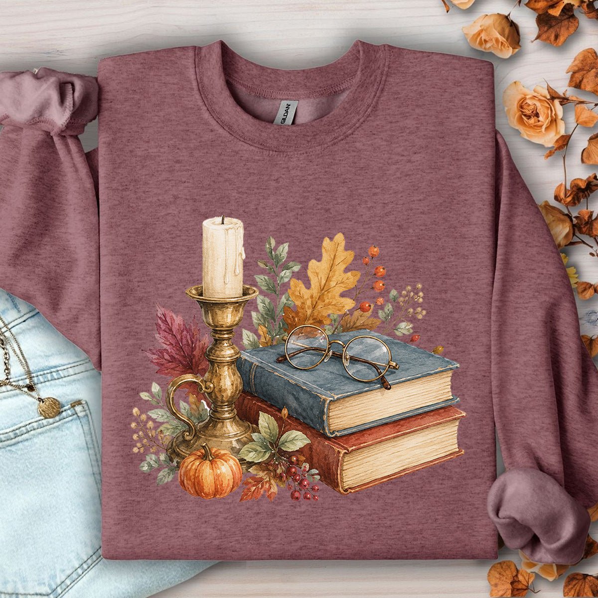 Vintage Autumn Books & Candle Sweatshirt