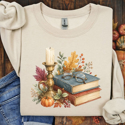 Vintage Autumn Books & Candle Sweatshirt