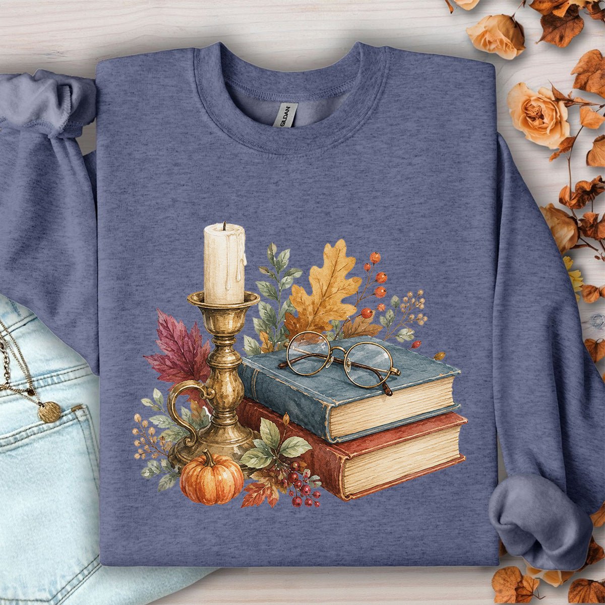 Vintage Autumn Books & Candle Sweatshirt