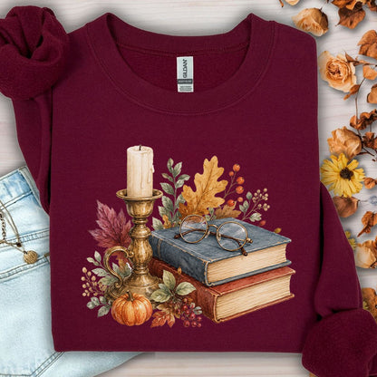 Vintage Autumn Books & Candle Sweatshirt