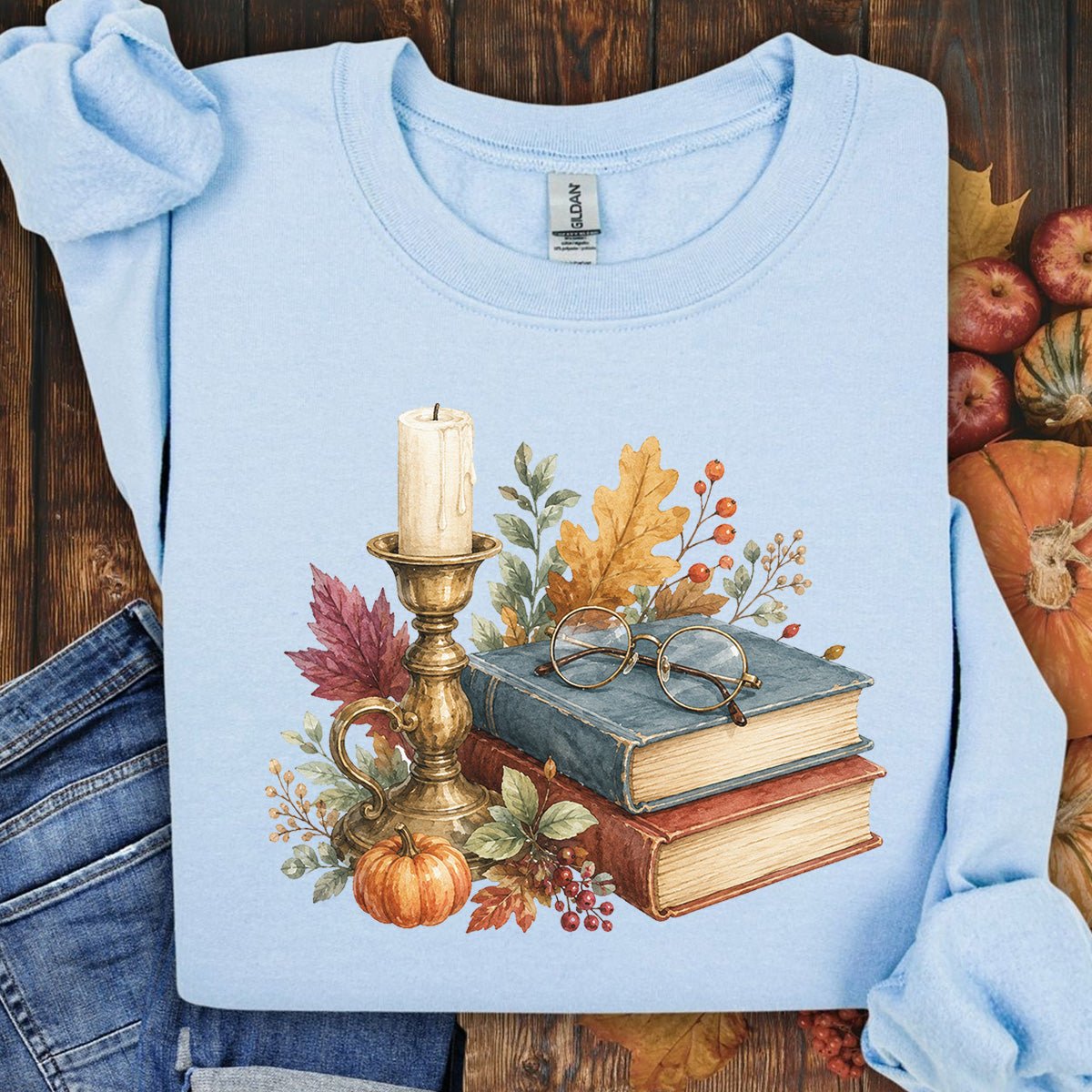 Vintage Autumn Books & Candle Sweatshirt