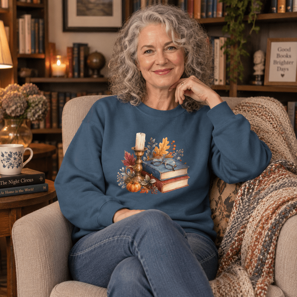 Vintage Autumn Books & Candle Sweatshirt