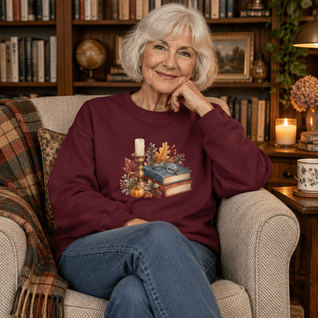 Vintage Autumn Books & Candle Sweatshirt