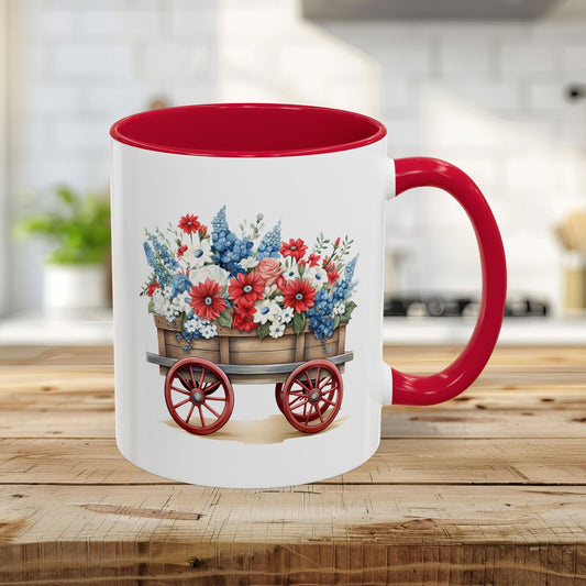 Patriotic Floral Gardening Wagon Mug (11oz/15oz)