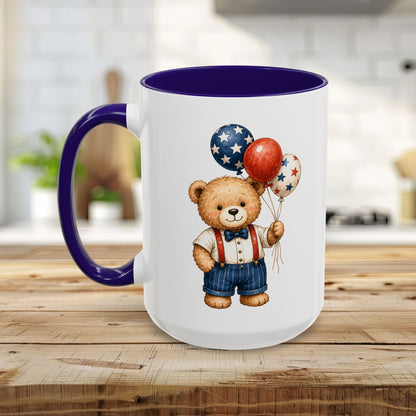 Patriotic Teddy Bear with Star Balloons Mug (11/15oz)
