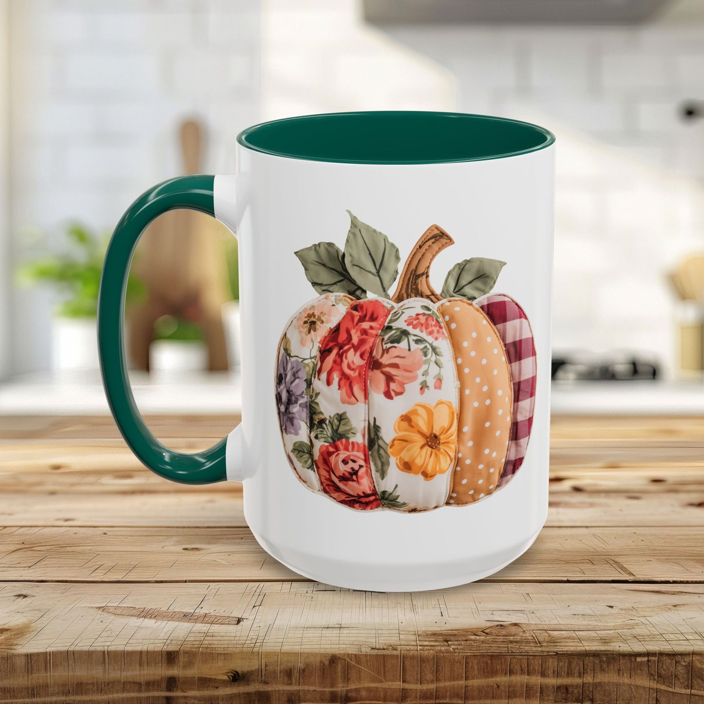 Floral & Plaid Patchwork Pumpkin Mug (11/15oz)