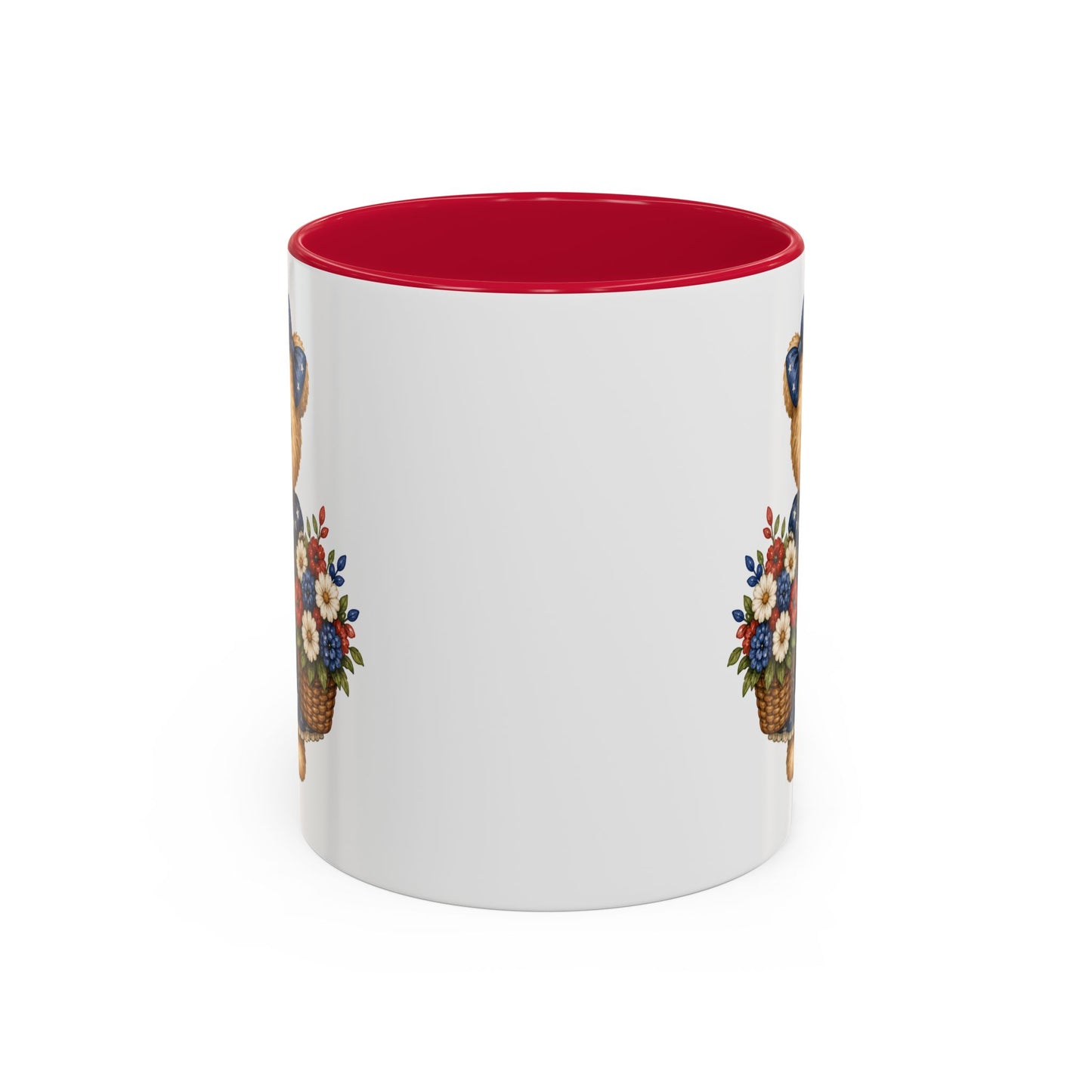 Patriotic Teddy Bear Girl with Floral Basket Mug (11/15oz)
