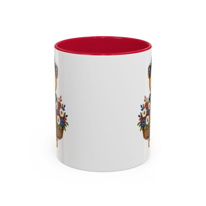 Patriotic Teddy Bear Girl with Floral Basket Mug (11/15oz)