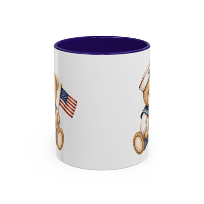 Patriotic Teddy Bear Sailor with Flag Mug (11/15oz)