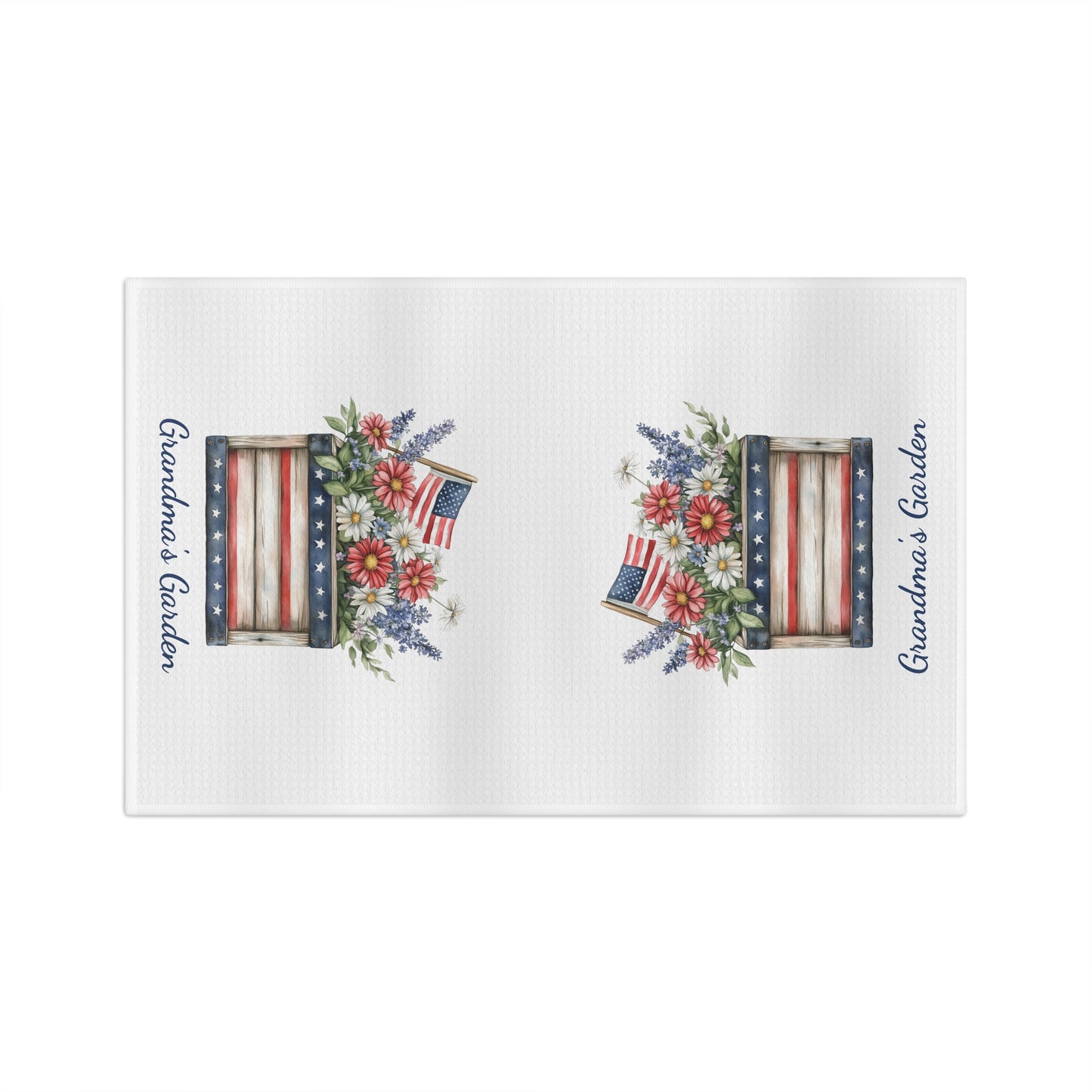 Patriotic Garden Box with Daisies Tea Towel - Personalize
