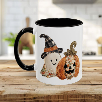 Patchwork Halloween Ghost & Jack-O'-Lantern Mug (11oz/15oz)